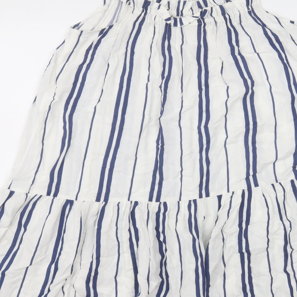 H&M Womens White Striped Viscose A-Line  Size 8 Off the Shoulder