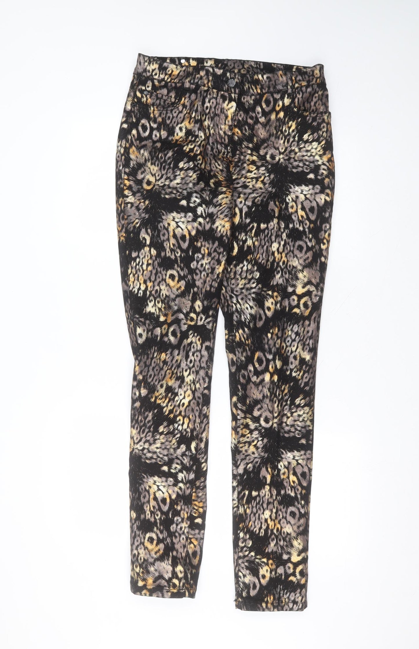 Preworn Womens Black Animal Print Polyester Trousers  Size 12 L31 in Regular