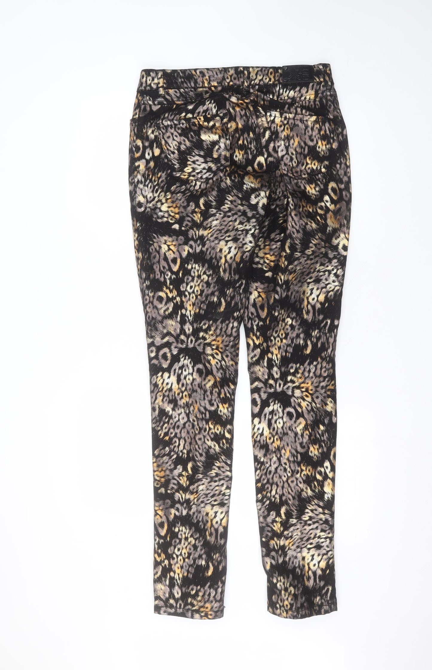 Preworn Womens Black Animal Print Polyester Trousers  Size 12 L31 in Regular