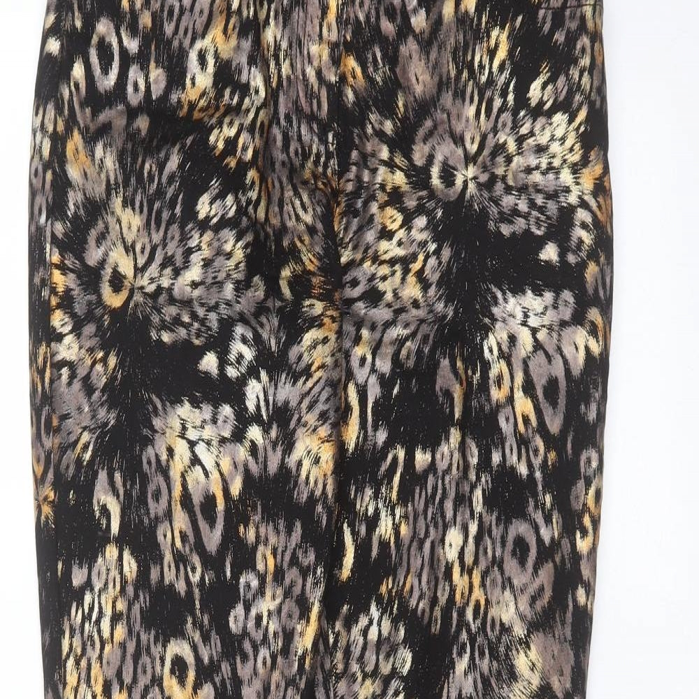 Preworn Womens Black Animal Print Polyester Trousers  Size 12 L31 in Regular
