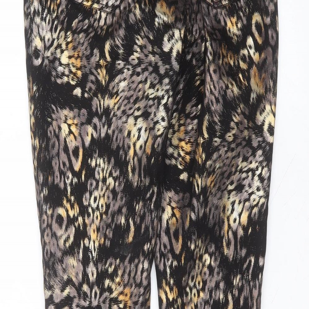 Preworn Womens Black Animal Print Polyester Trousers  Size 12 L31 in Regular