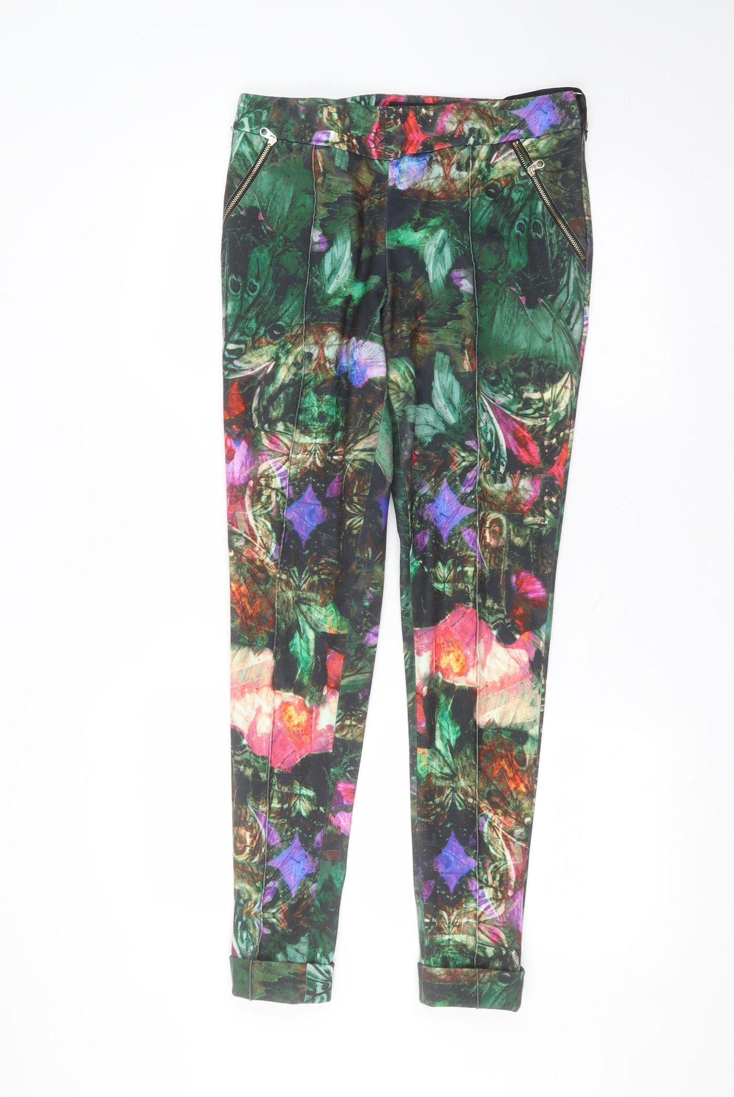 Ted Baker Womens Green Floral Polyester Trousers  Size M L29 in Regular