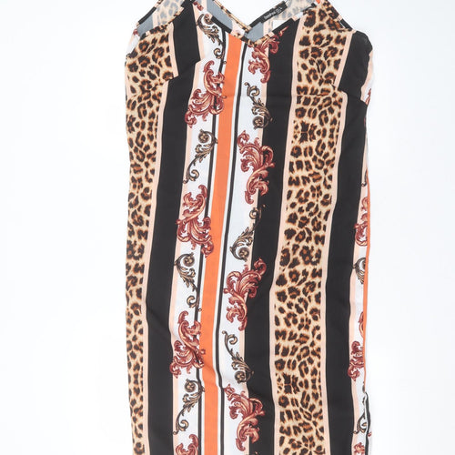 Boohoo Womens Black Animal Print Polyester A-Line  Size 12 V-Neck