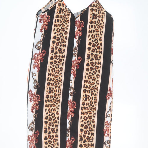 Boohoo Womens Black Animal Print Polyester A-Line  Size 12 V-Neck