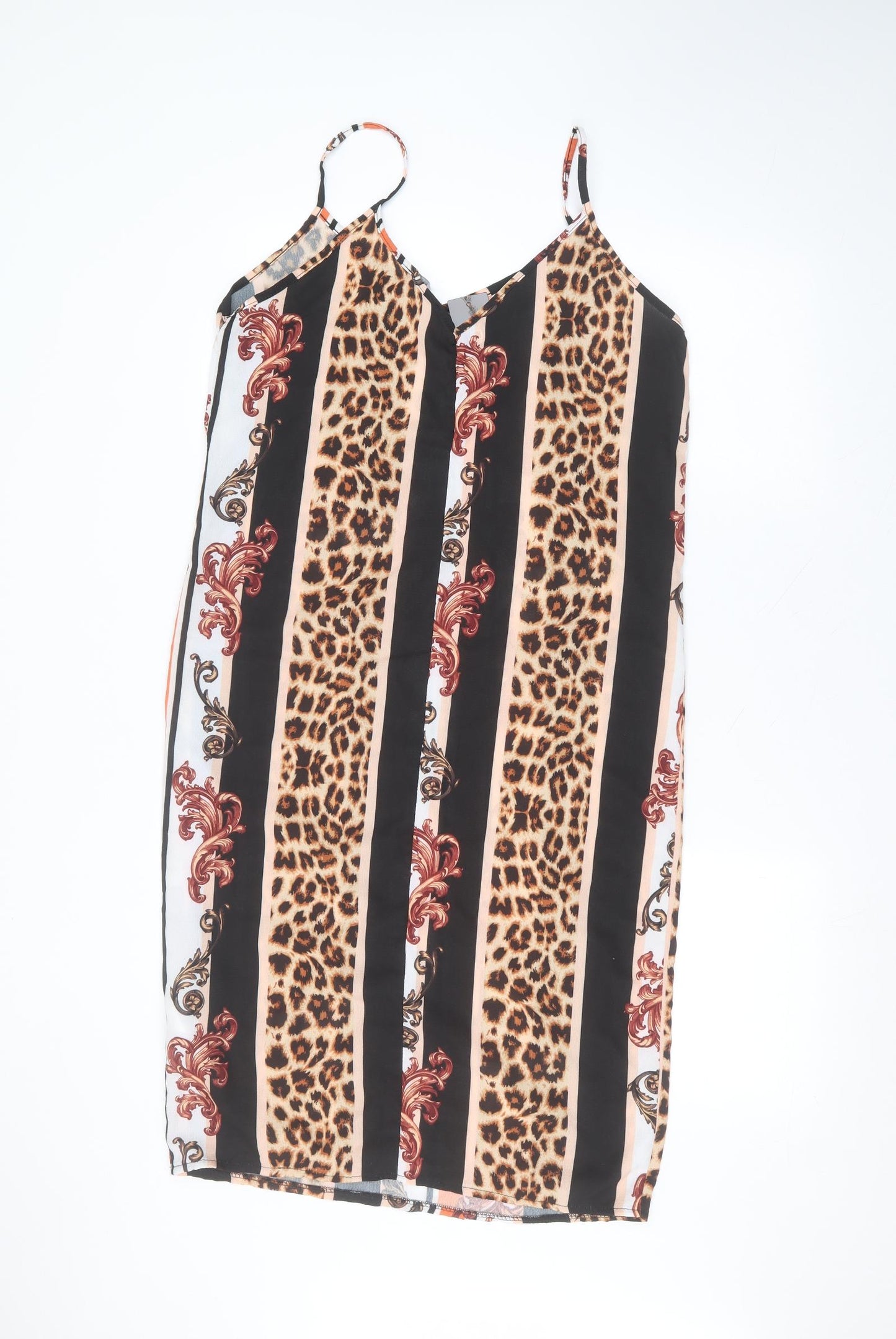 Boohoo Womens Black Animal Print Polyester A-Line  Size 12 V-Neck