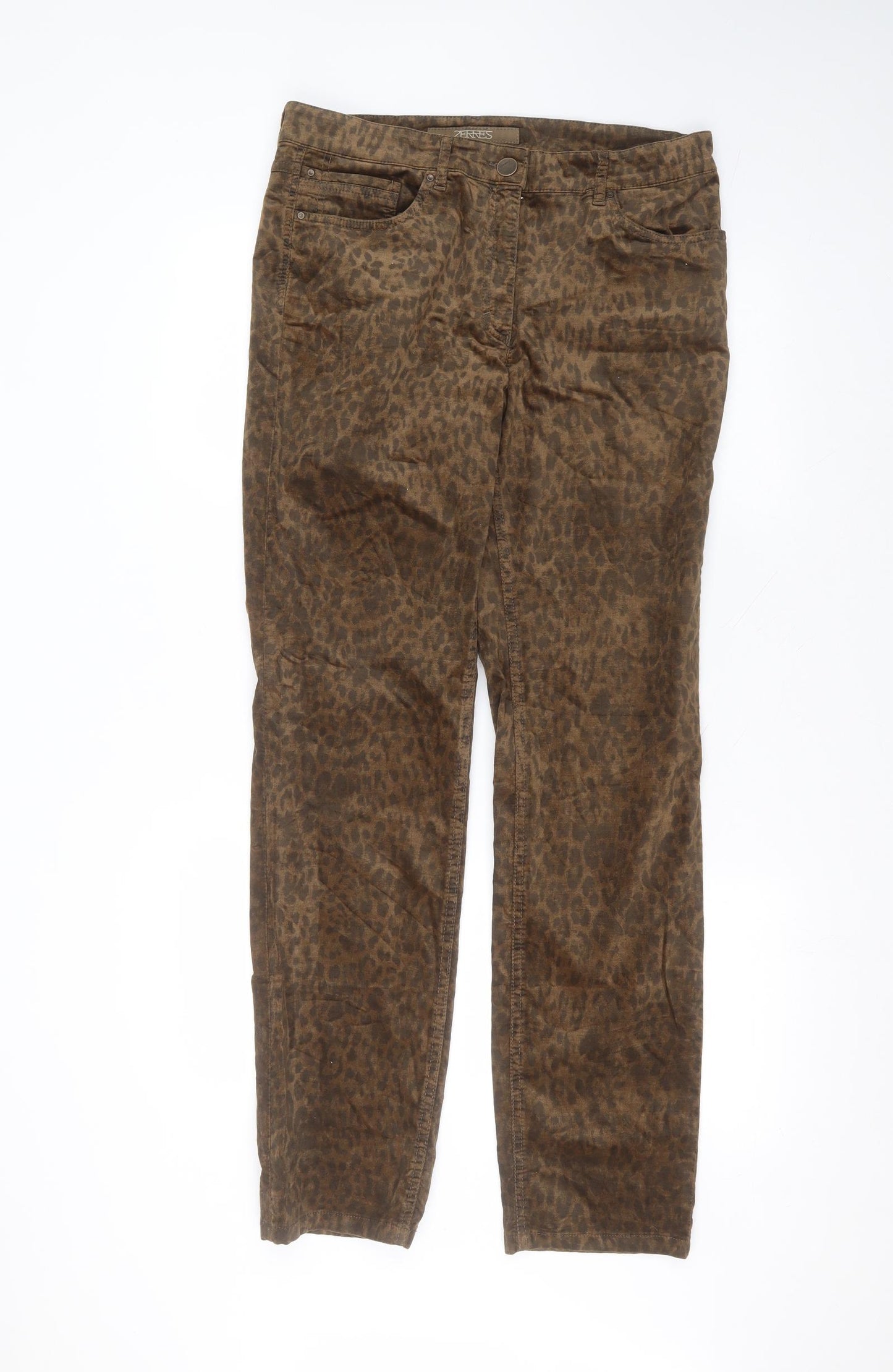 ZERRES Womens Brown Animal Print Polyester Trousers  Size 14 L30 in Regular