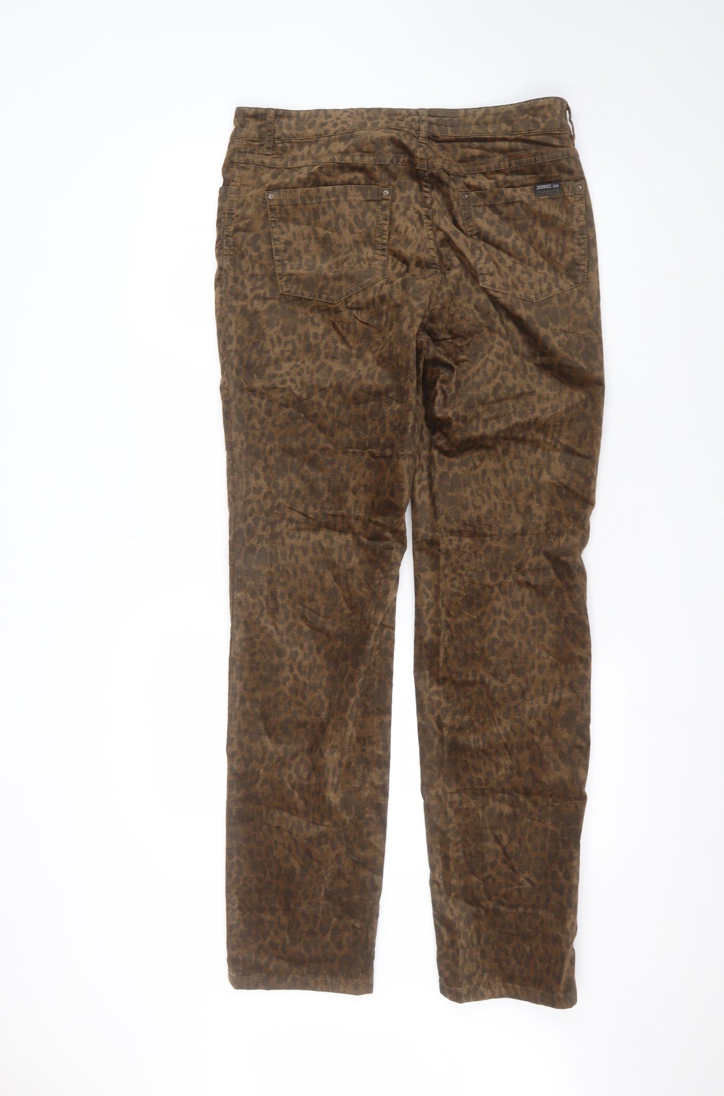 ZERRES Womens Brown Animal Print Polyester Trousers  Size 14 L30 in Regular