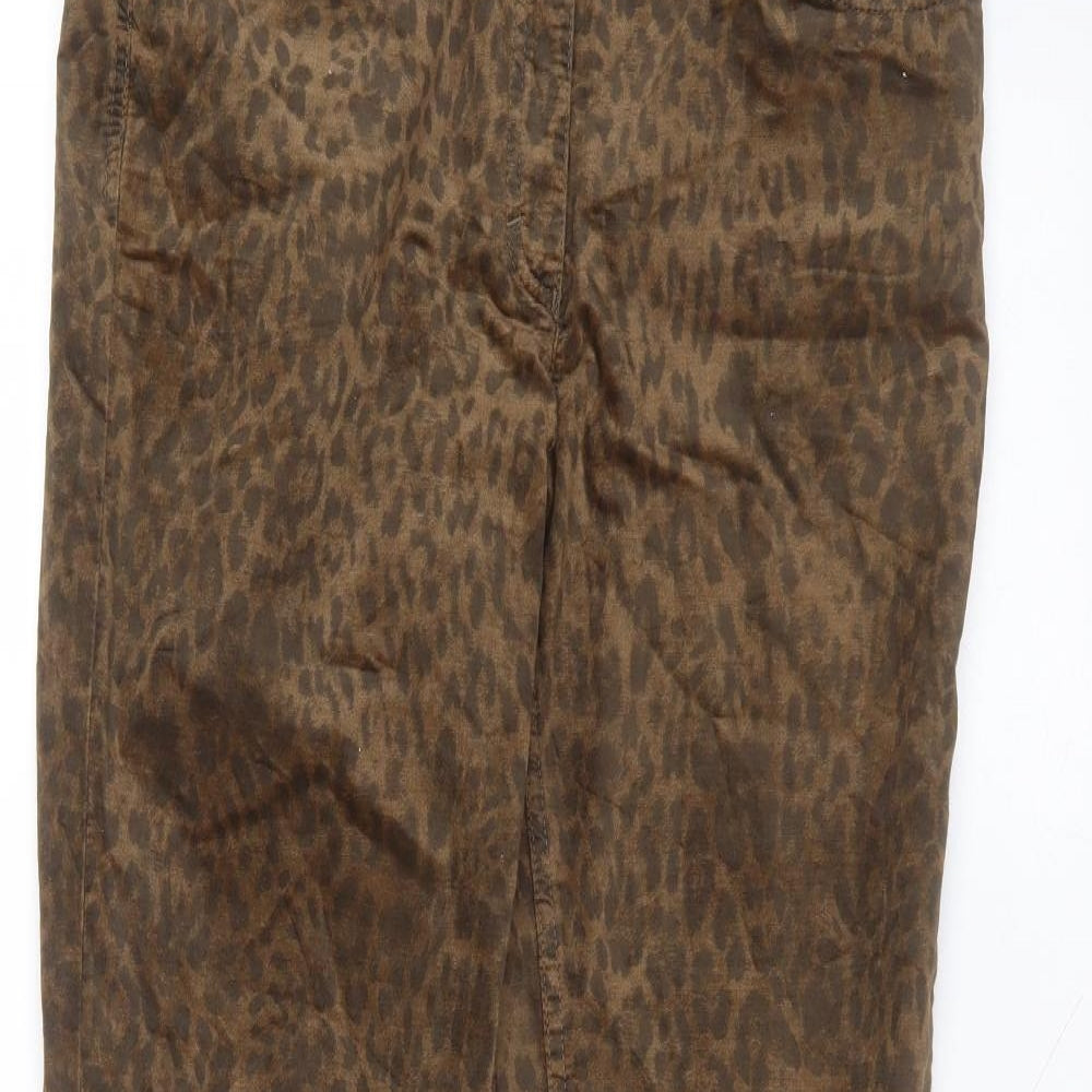 ZERRES Womens Brown Animal Print Polyester Trousers  Size 14 L30 in Regular
