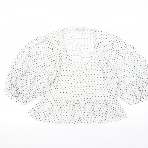 Astradivarius Womens White Polka Dot Polyester Basic T-Shirt Size M Round Neck