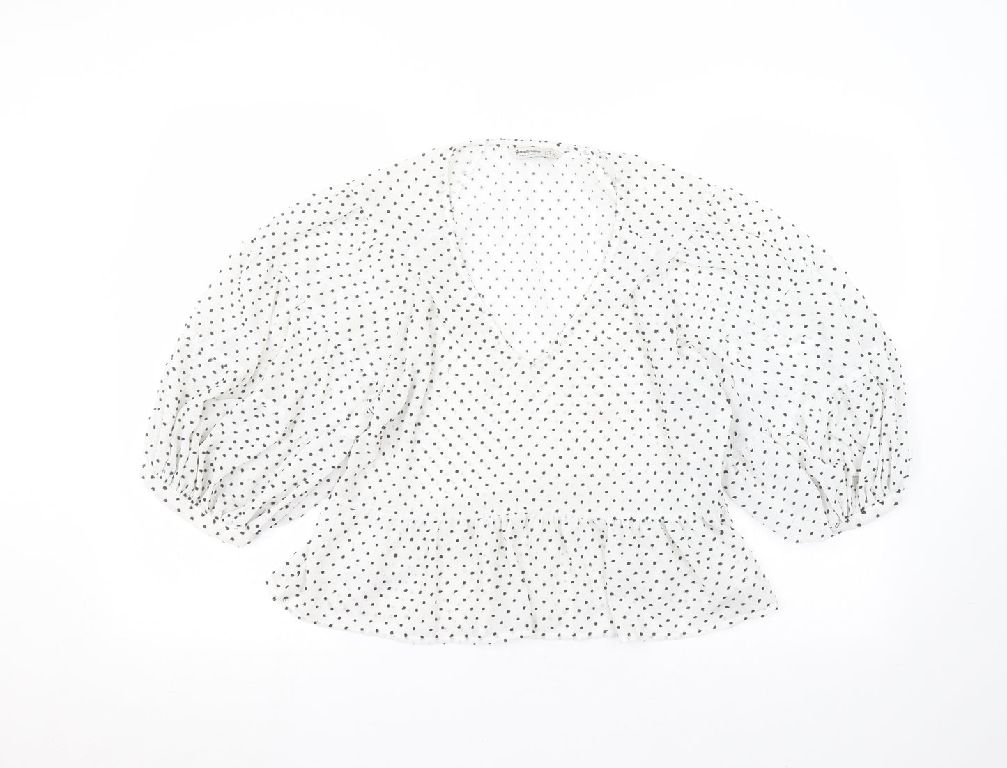 Astradivarius Womens White Polka Dot Polyester Basic T-Shirt Size M Round Neck