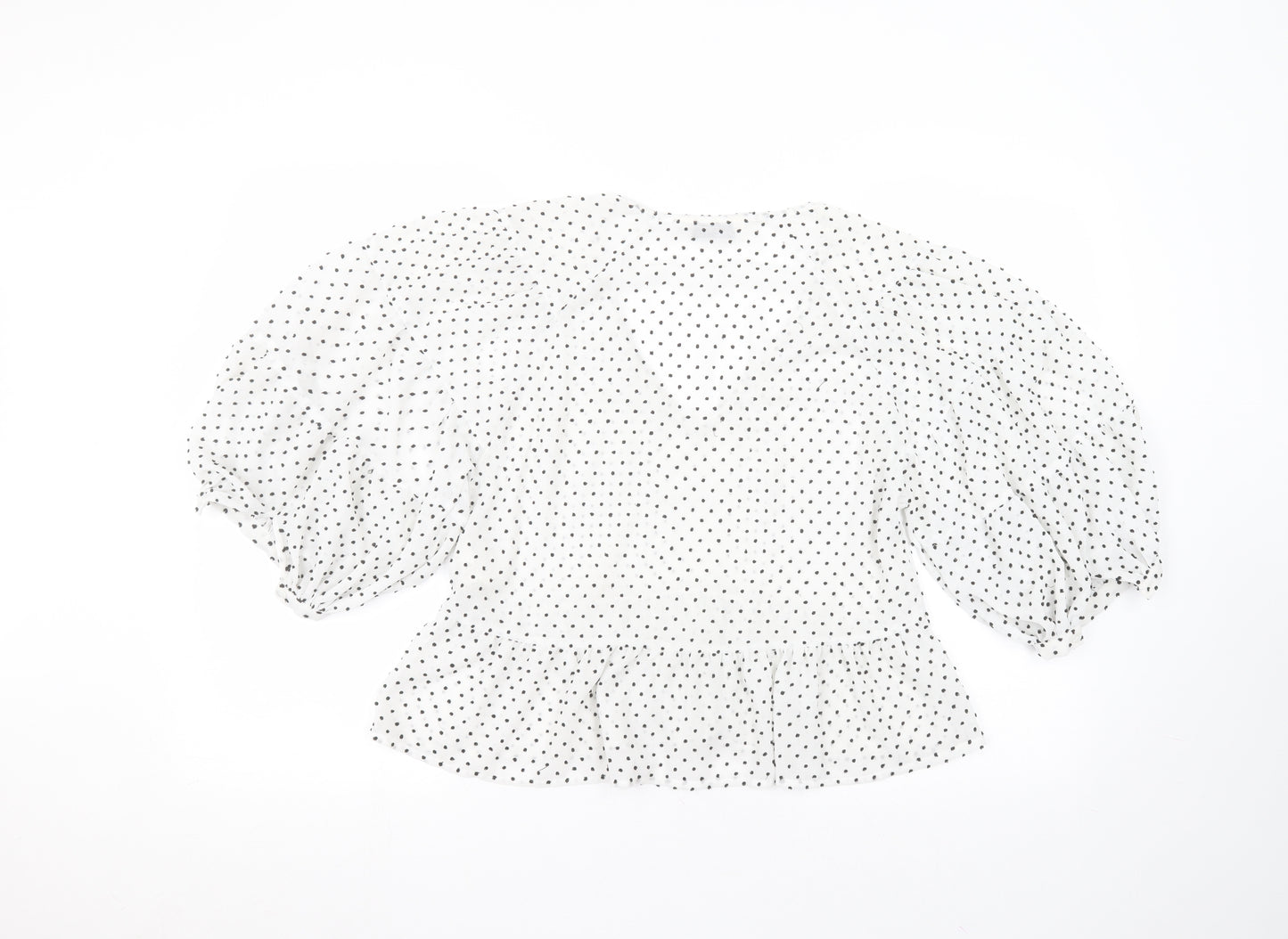 Astradivarius Womens White Polka Dot Polyester Basic T-Shirt Size M Round Neck