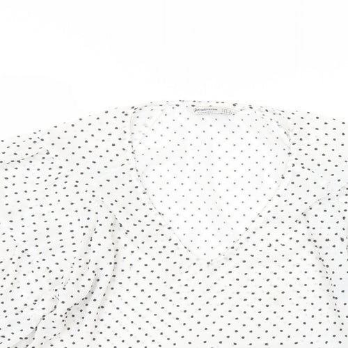 Astradivarius Womens White Polka Dot Polyester Basic T-Shirt Size M Round Neck