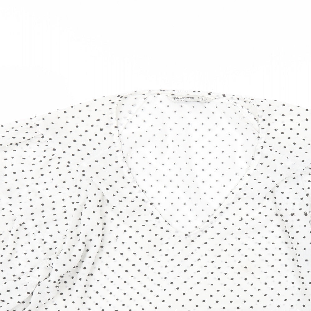 Astradivarius Womens White Polka Dot Polyester Basic T-Shirt Size M Round Neck