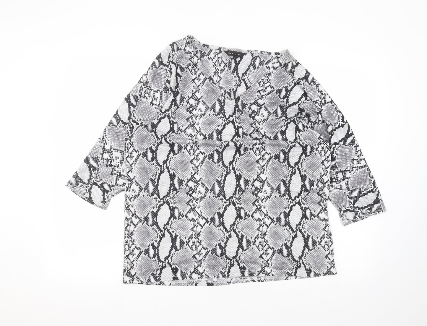 New Look Womens Grey Animal Print Polyester Basic T-Shirt Size 8 Round Neck