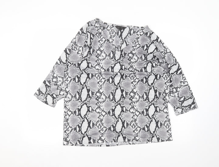 New Look Womens Grey Animal Print Polyester Basic T-Shirt Size 8 Round Neck