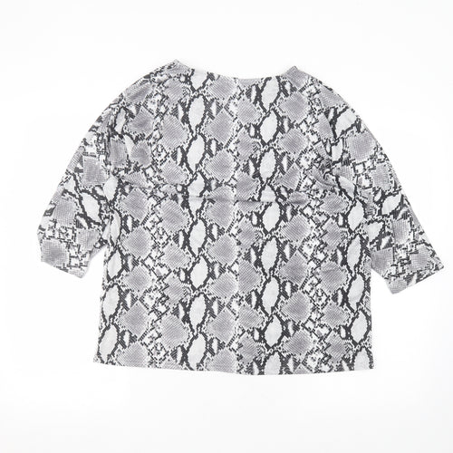 New Look Womens Grey Animal Print Polyester Basic T-Shirt Size 8 Round Neck