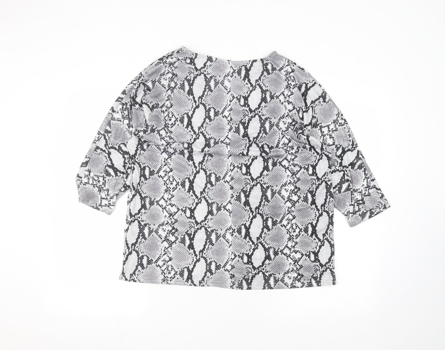 New Look Womens Grey Animal Print Polyester Basic T-Shirt Size 8 Round Neck