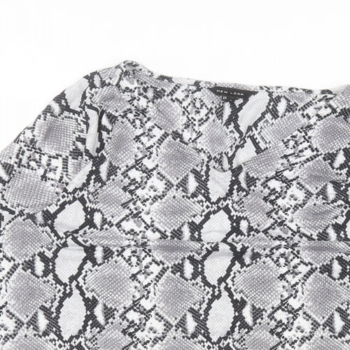 New Look Womens Grey Animal Print Polyester Basic T-Shirt Size 8 Round Neck