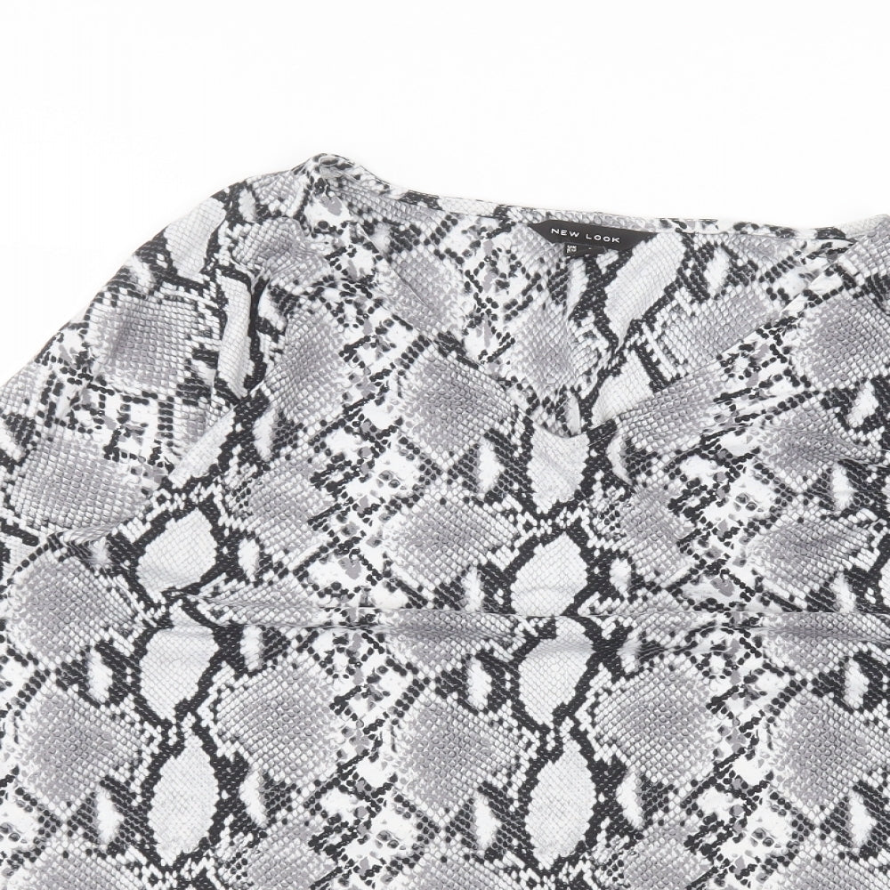 New Look Womens Grey Animal Print Polyester Basic T-Shirt Size 8 Round Neck