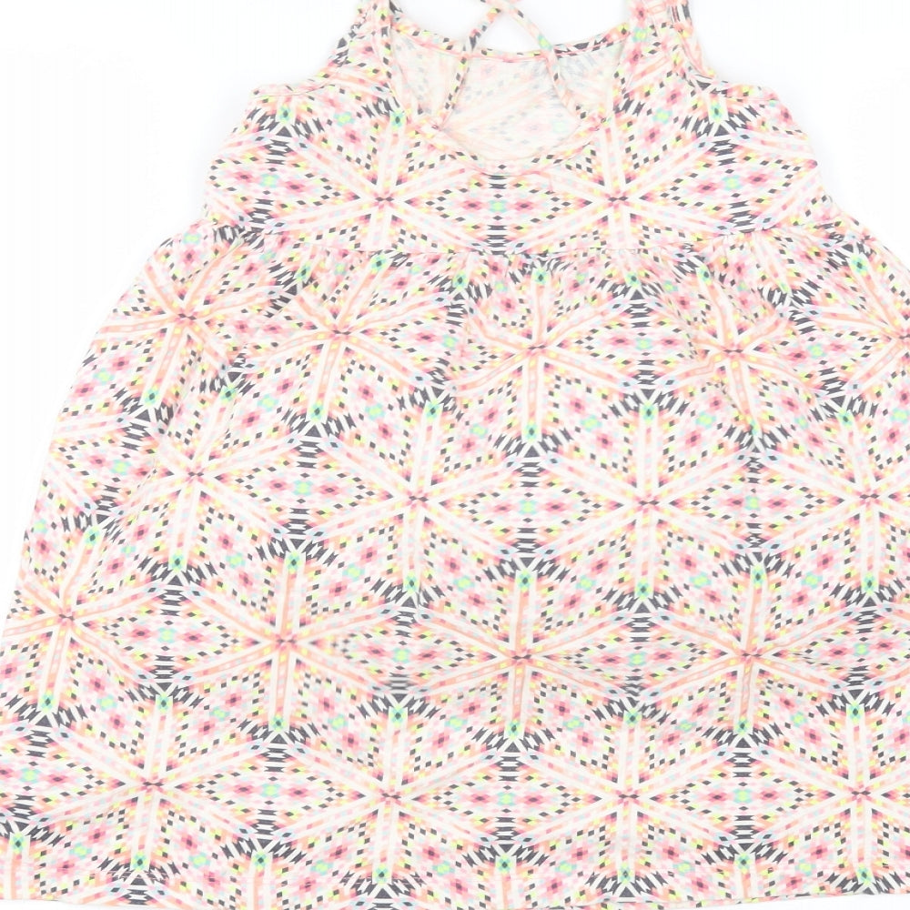 Gap Girls Pink Geometric Cotton A-Line  Size 8 Years Off the Shoulder