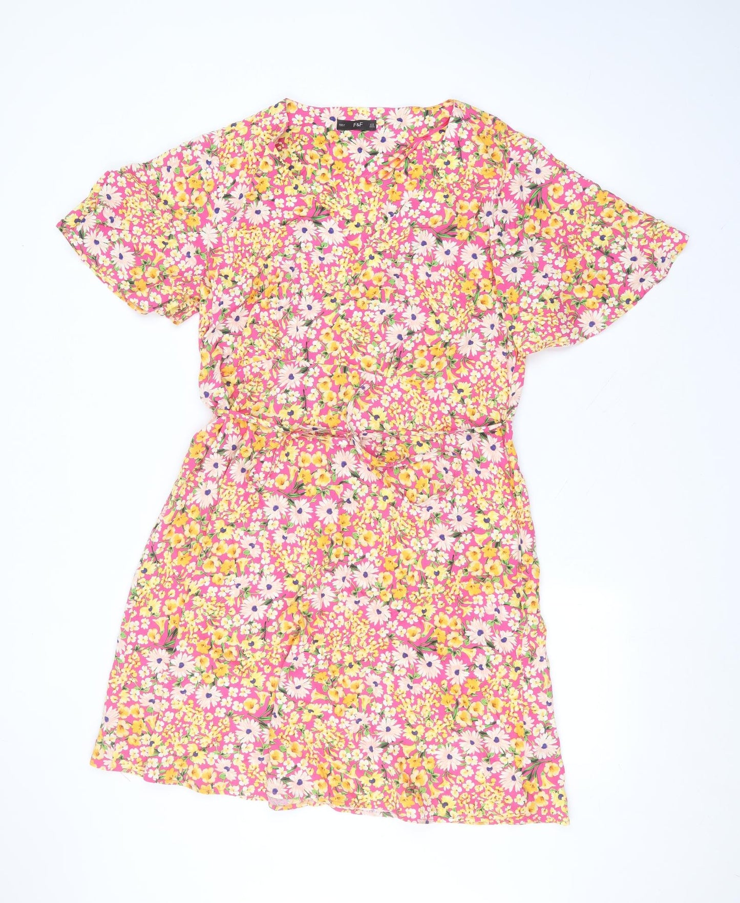 F&F Womens Pink Floral Viscose A-Line  Size 16 Round Neck