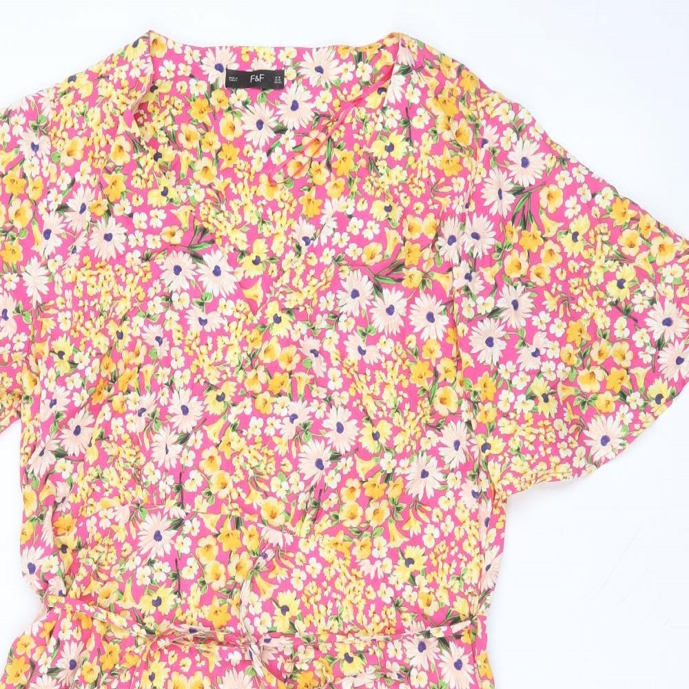 F&F Womens Pink Floral Viscose A-Line  Size 16 Round Neck