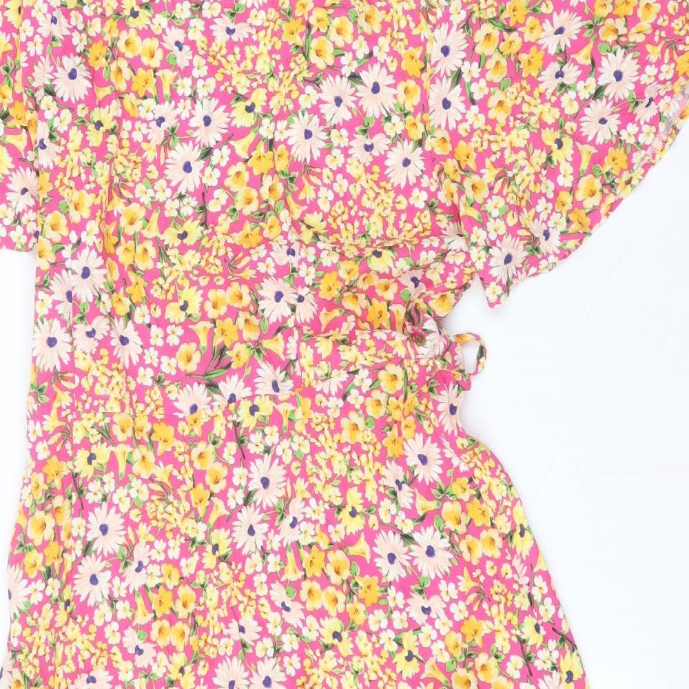 F&F Womens Pink Floral Viscose A-Line  Size 16 Round Neck