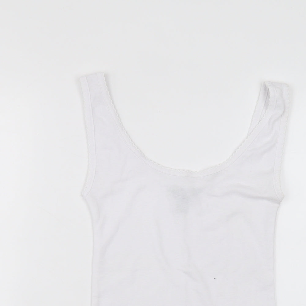 New Look Womens White  Polyester Basic Tank Size 10 Round Neck