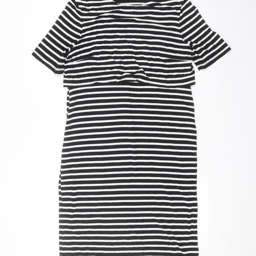 Topshop Womens Black Striped Viscose A-Line  Size 14 Round Neck