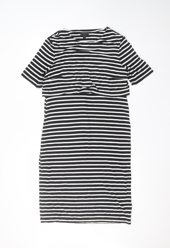 Topshop Womens Black Striped Viscose A-Line Size 14 Round Neck