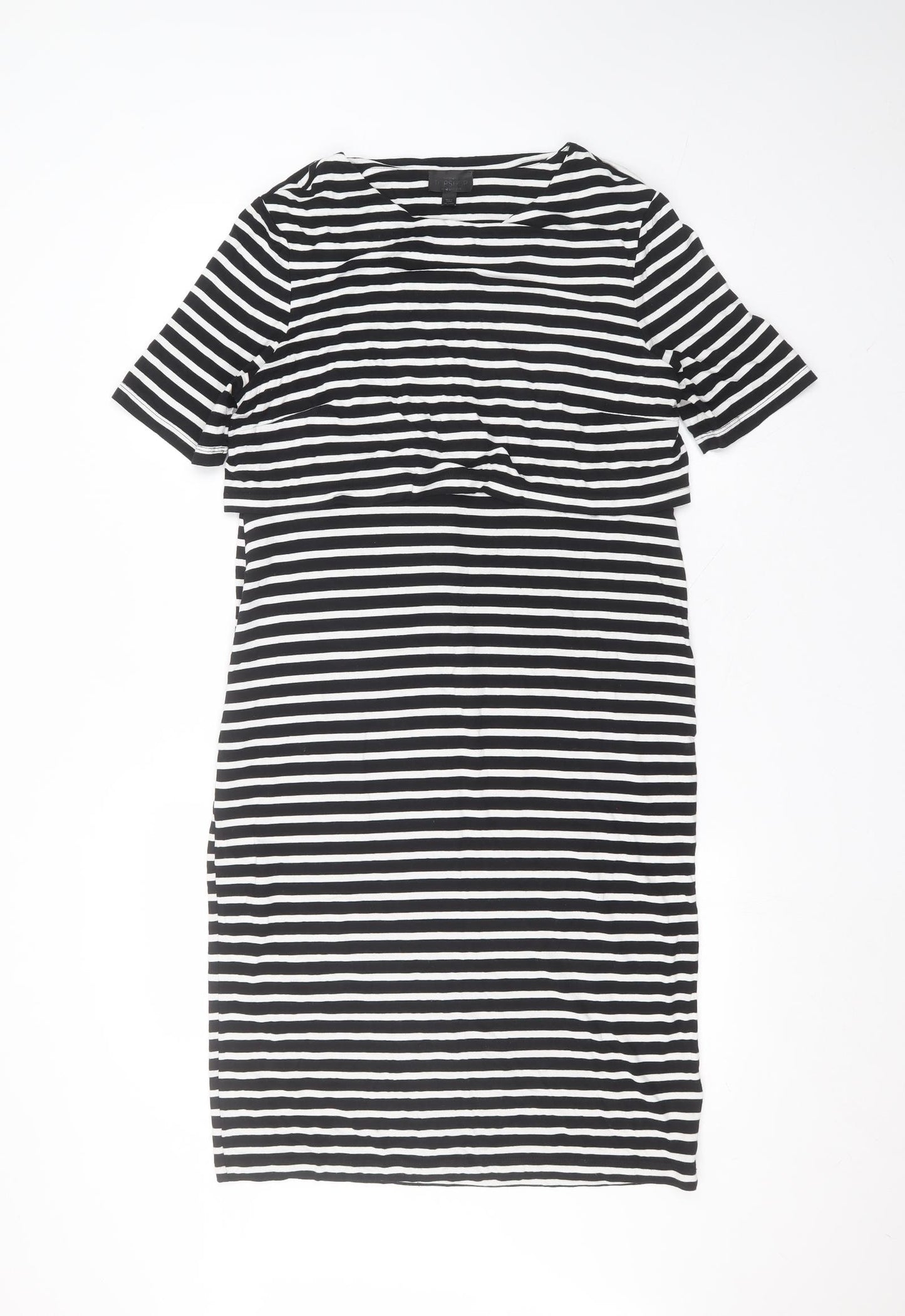 Topshop Womens Black Striped Viscose A-Line  Size 14 Round Neck