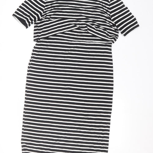 Topshop Womens Black Striped Viscose A-Line  Size 14 Round Neck