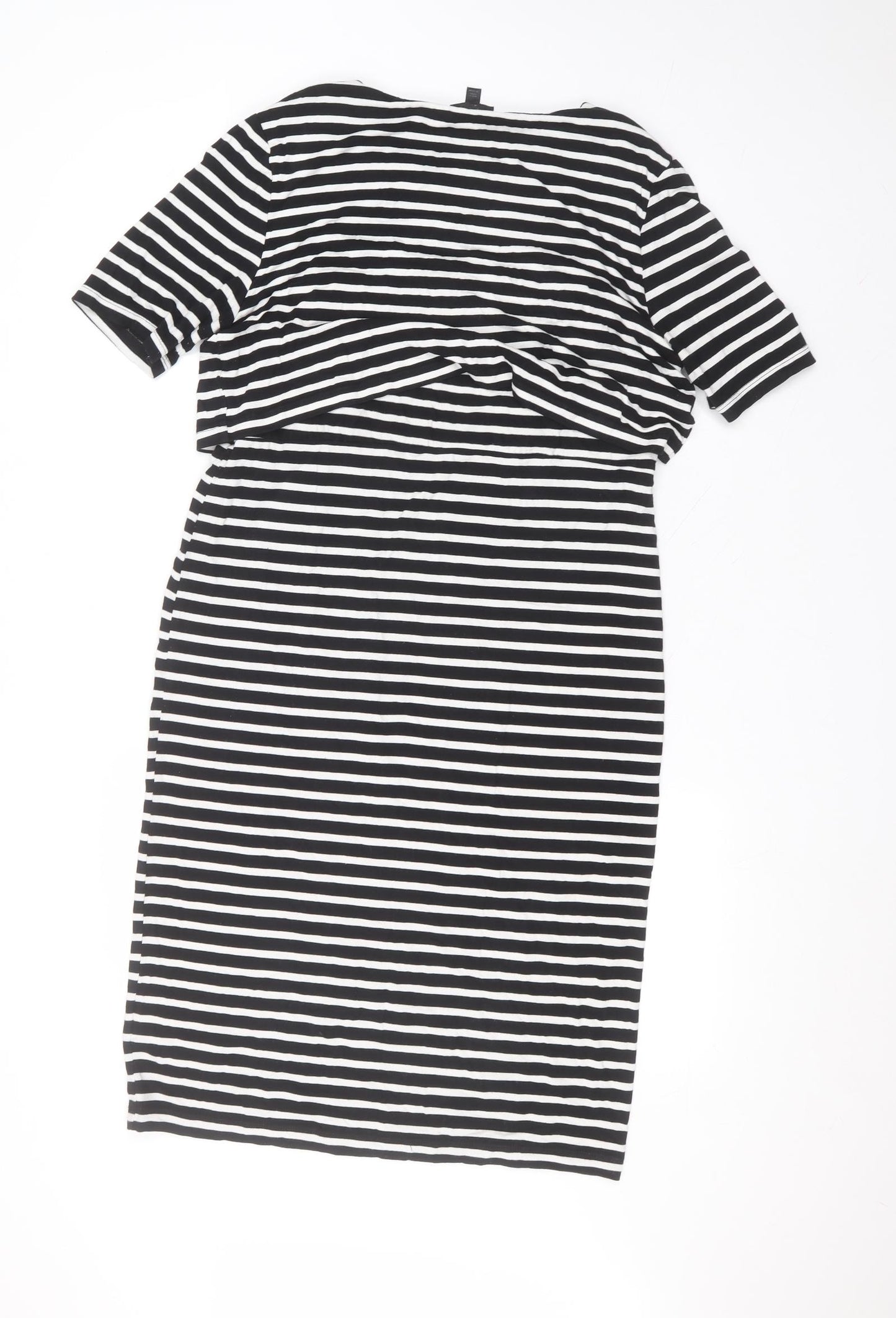 Topshop Womens Black Striped Viscose A-Line  Size 14 Round Neck