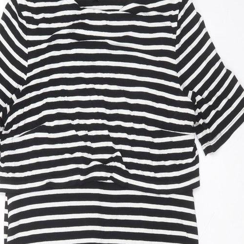 Topshop Womens Black Striped Viscose A-Line  Size 14 Round Neck