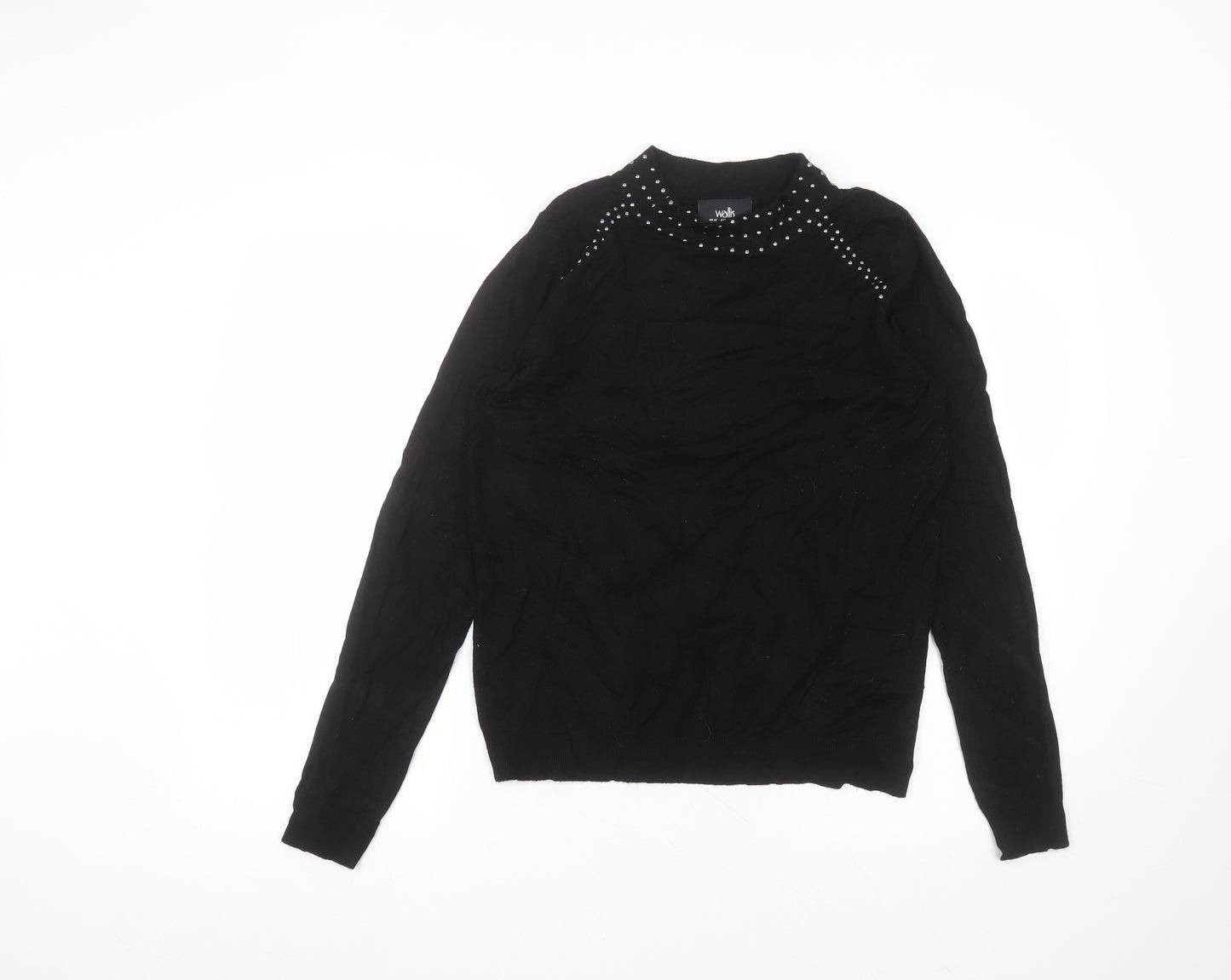 Wallis Womens Black  Viscose Basic T-Shirt Size 14 Round Neck
