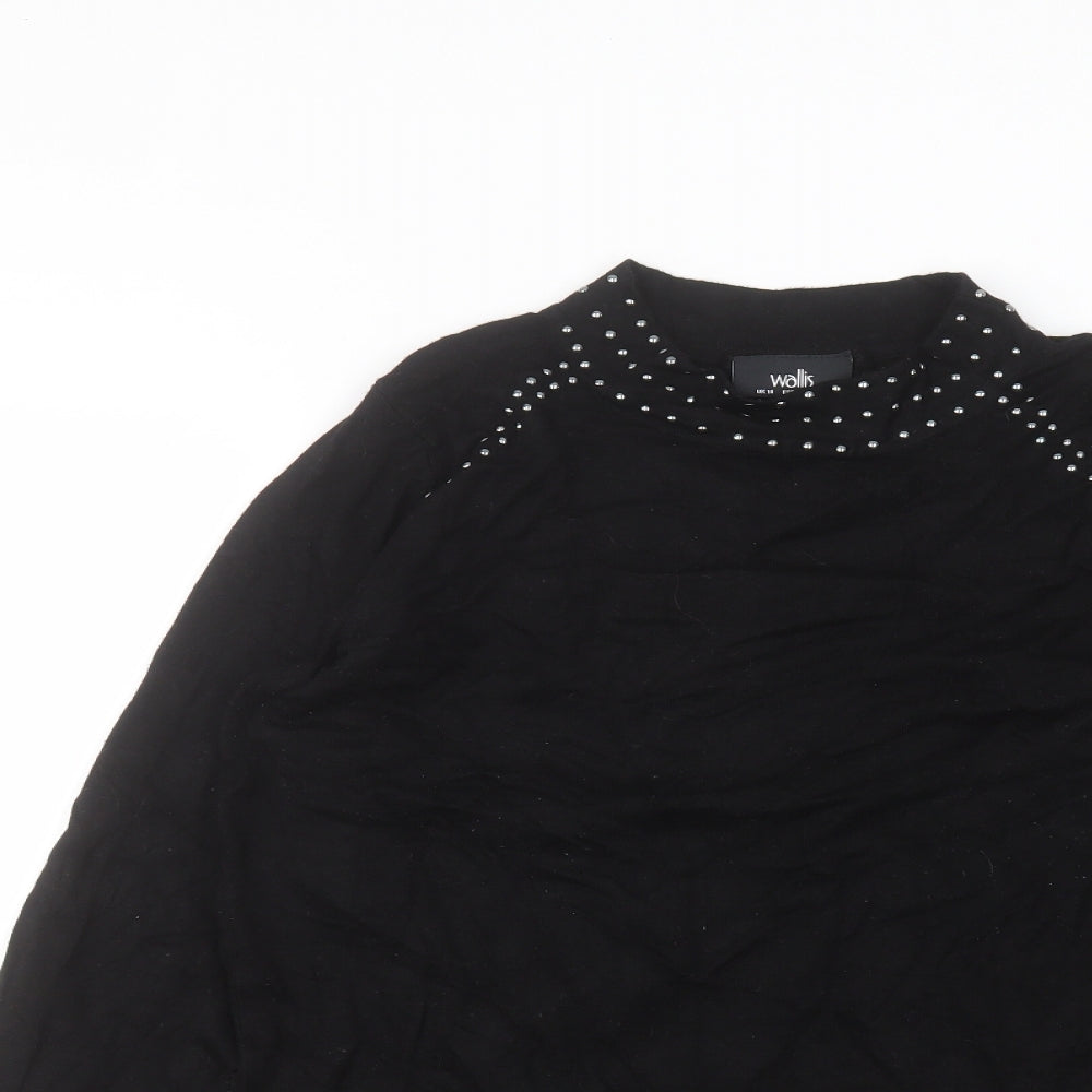 Wallis Womens Black  Viscose Basic T-Shirt Size 14 Round Neck