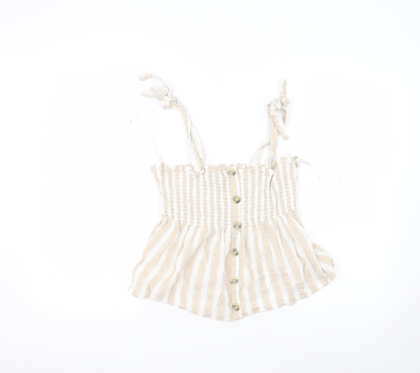Primark Womens White Striped Cotton Basic T-Shirt Size 10 Off the Shoulder