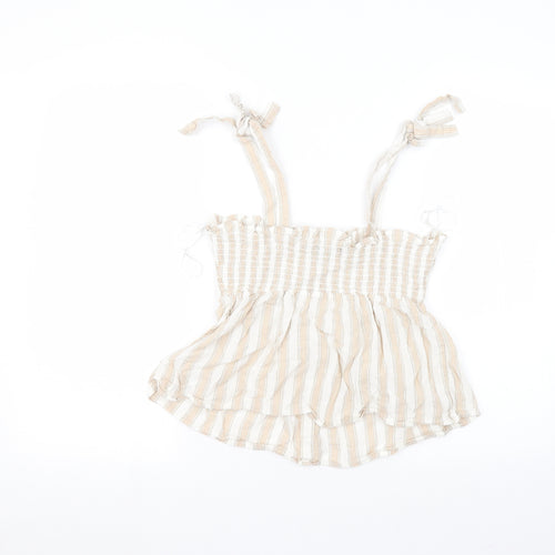 Primark Womens White Striped Cotton Basic T-Shirt Size 10 Off the Shoulder