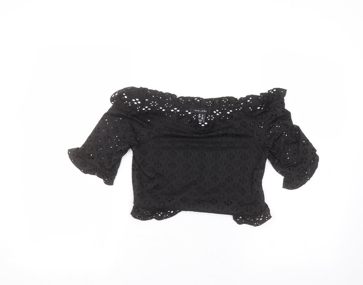 New Look Womens Black Polyester Basic T-Shirt Size 10 Round Neck