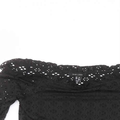 New Look Womens Black  Polyester Basic T-Shirt Size 10 Round Neck