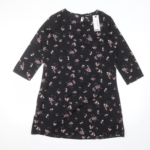Boohoo Womens Beige Floral Polyester A-Line  Size 12 Round Neck