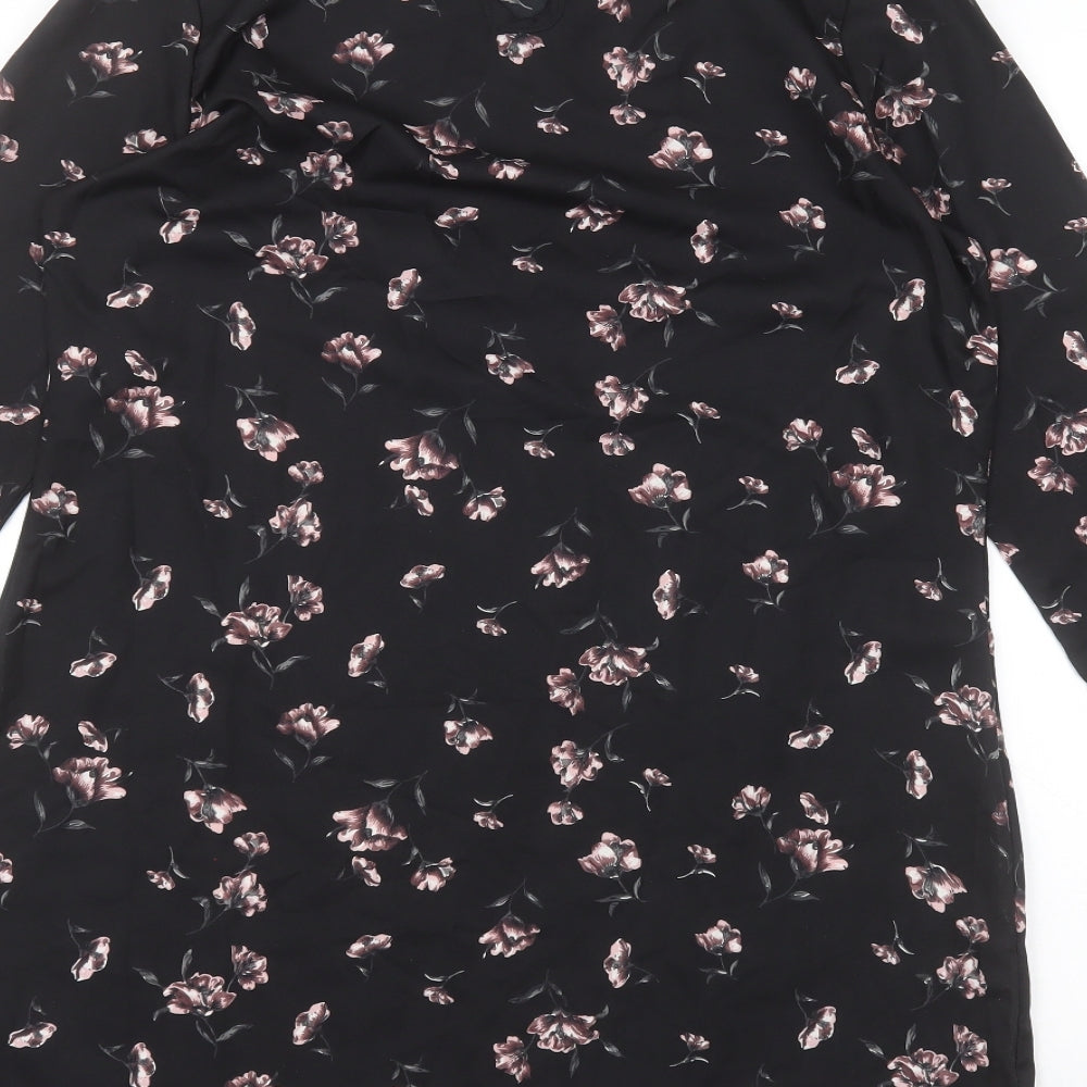 Boohoo Womens Beige Floral Polyester A-Line  Size 12 Round Neck