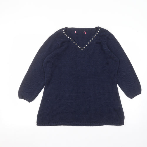 Together Womens Blue Round Neck  Acrylic Pullover Jumper Size 12