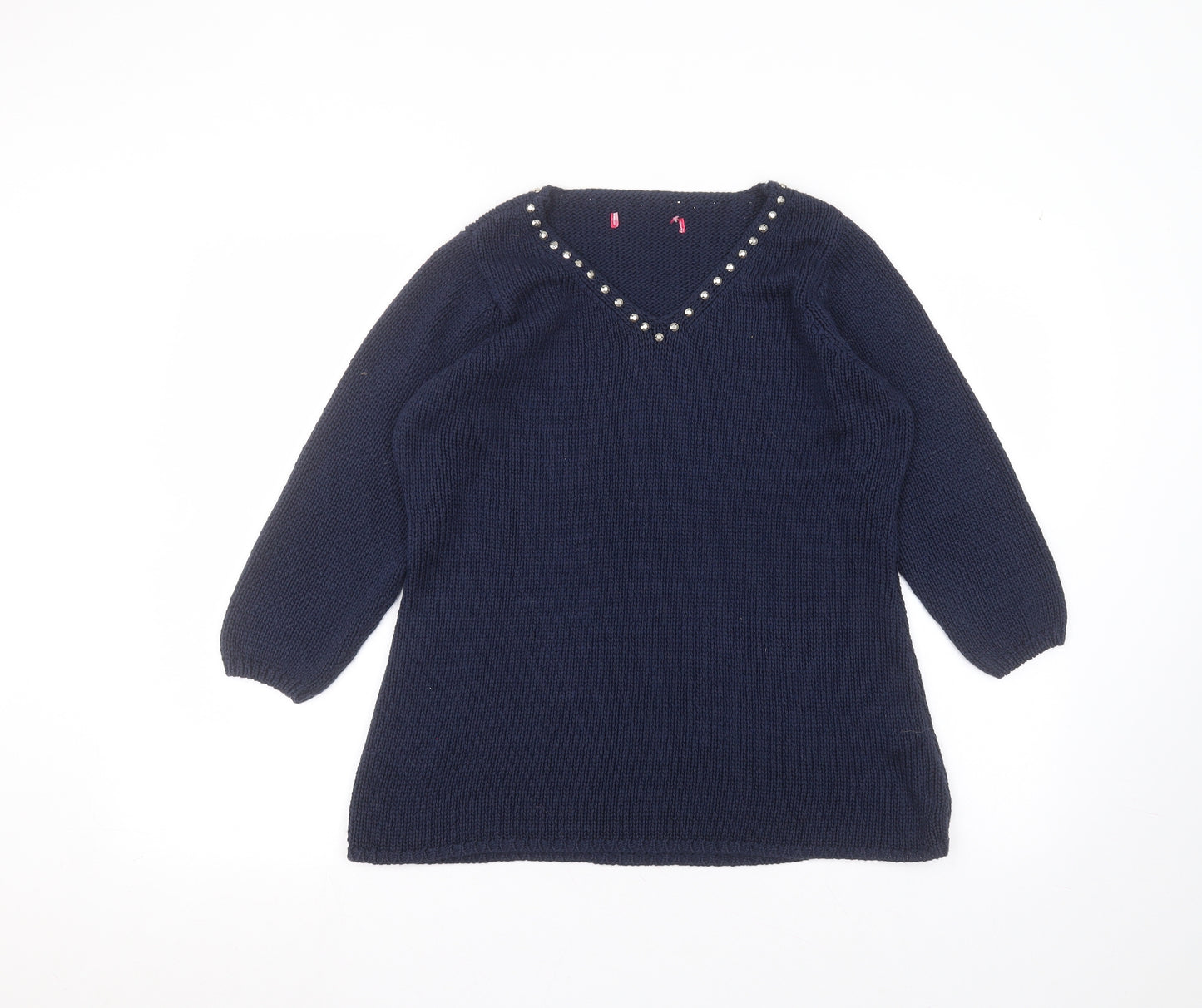 Together Womens Blue Round Neck  Acrylic Pullover Jumper Size 12