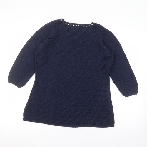 Together Womens Blue Round Neck  Acrylic Pullover Jumper Size 12