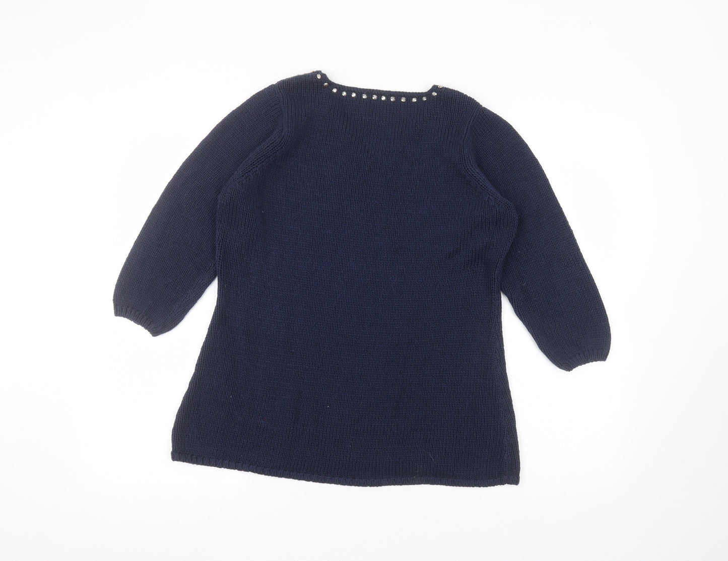 Together Womens Blue Round Neck  Acrylic Pullover Jumper Size 12
