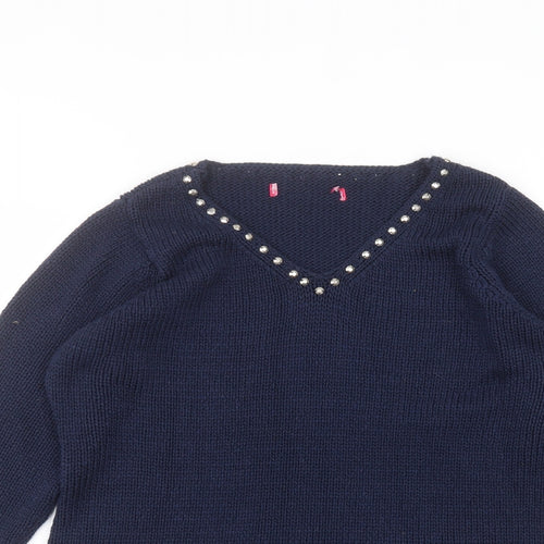 Together Womens Blue Round Neck  Acrylic Pullover Jumper Size 12