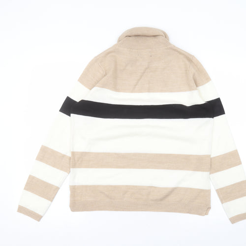 Matalan Womens White Striped Acrylic Basic T-Shirt Size 14 Roll Neck