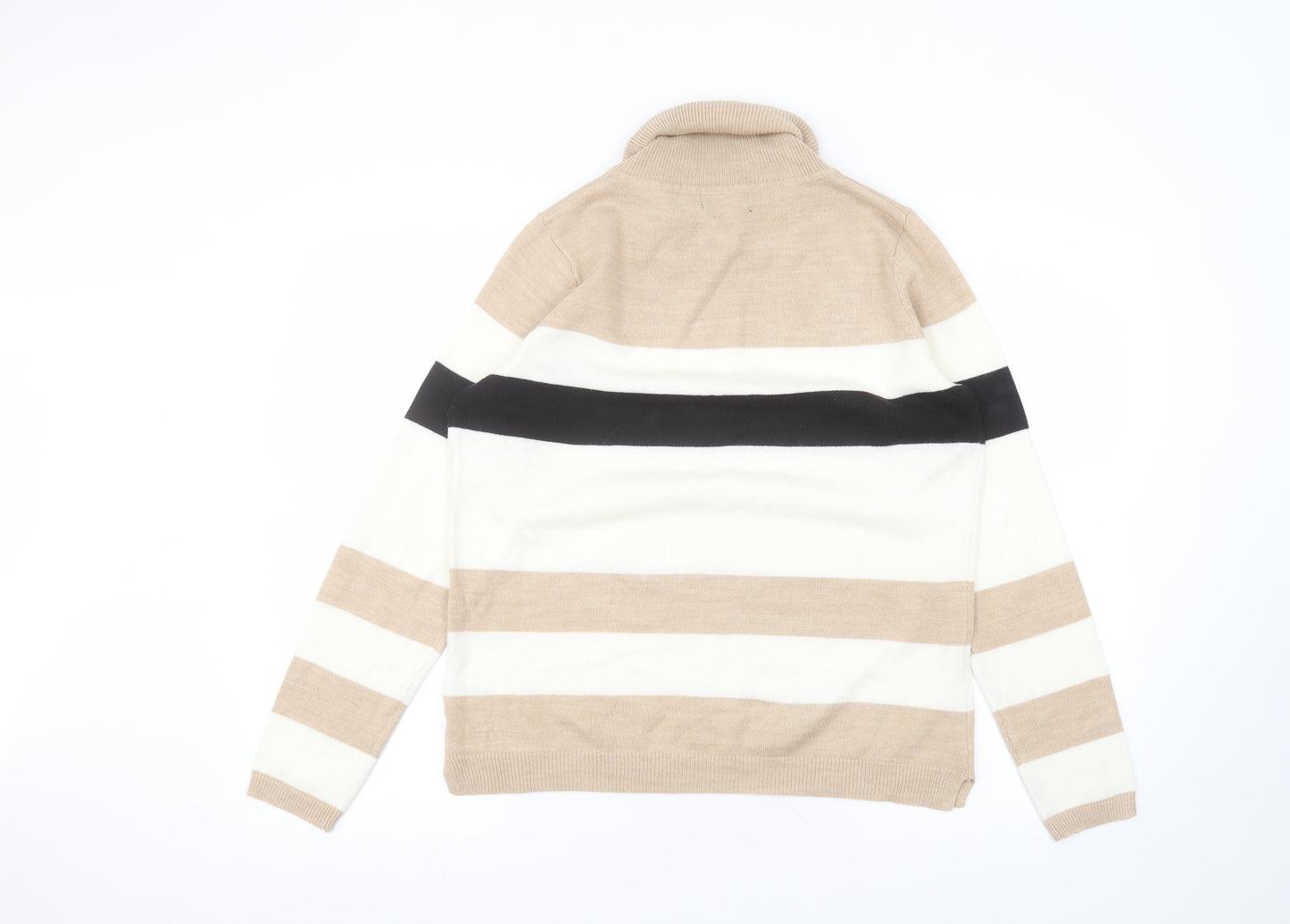 Matalan Womens White Striped Acrylic Basic T-Shirt Size 14 Roll Neck