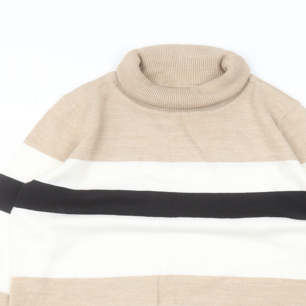 Matalan Womens White Striped Acrylic Basic T-Shirt Size 14 Roll Neck